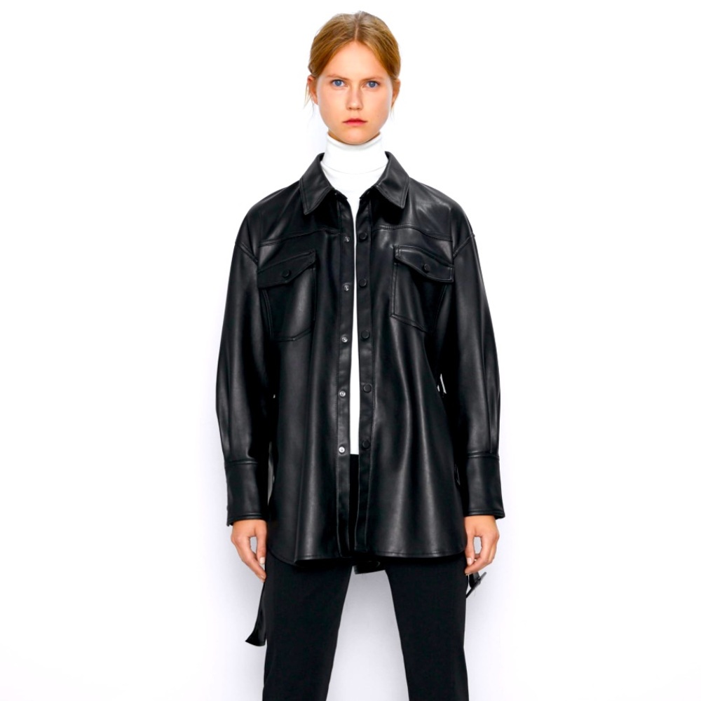 Zara Faux Leather Button Down